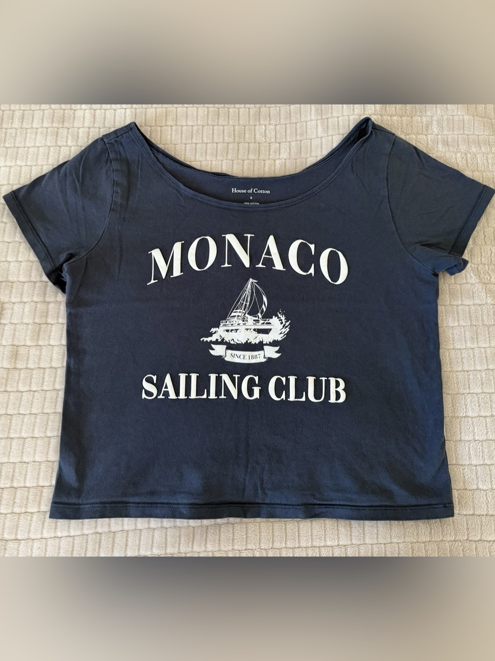 House of Cotton Monaco Sailing Club Graphic Crop Tee Size Small